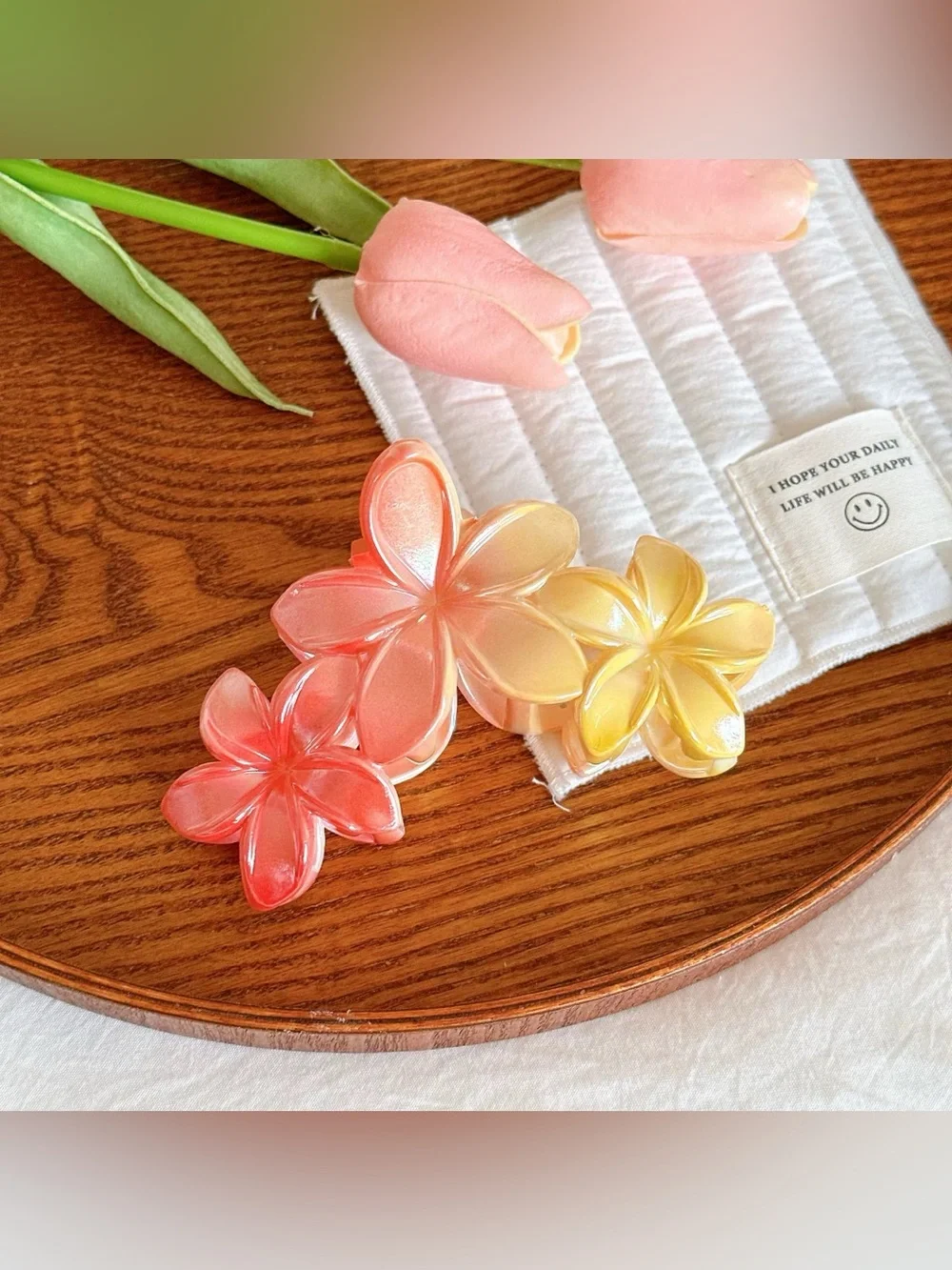 Pink Flower Hair Clips for Kids - Set of 3